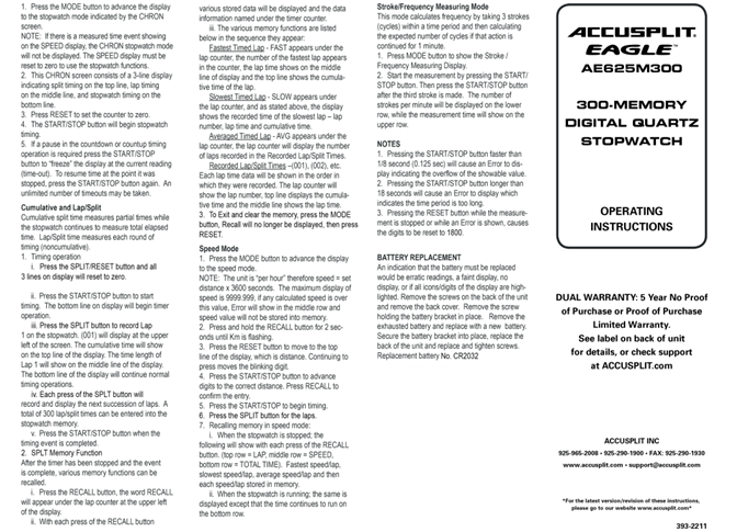 Accusplit Eagle Stopwatch 300M